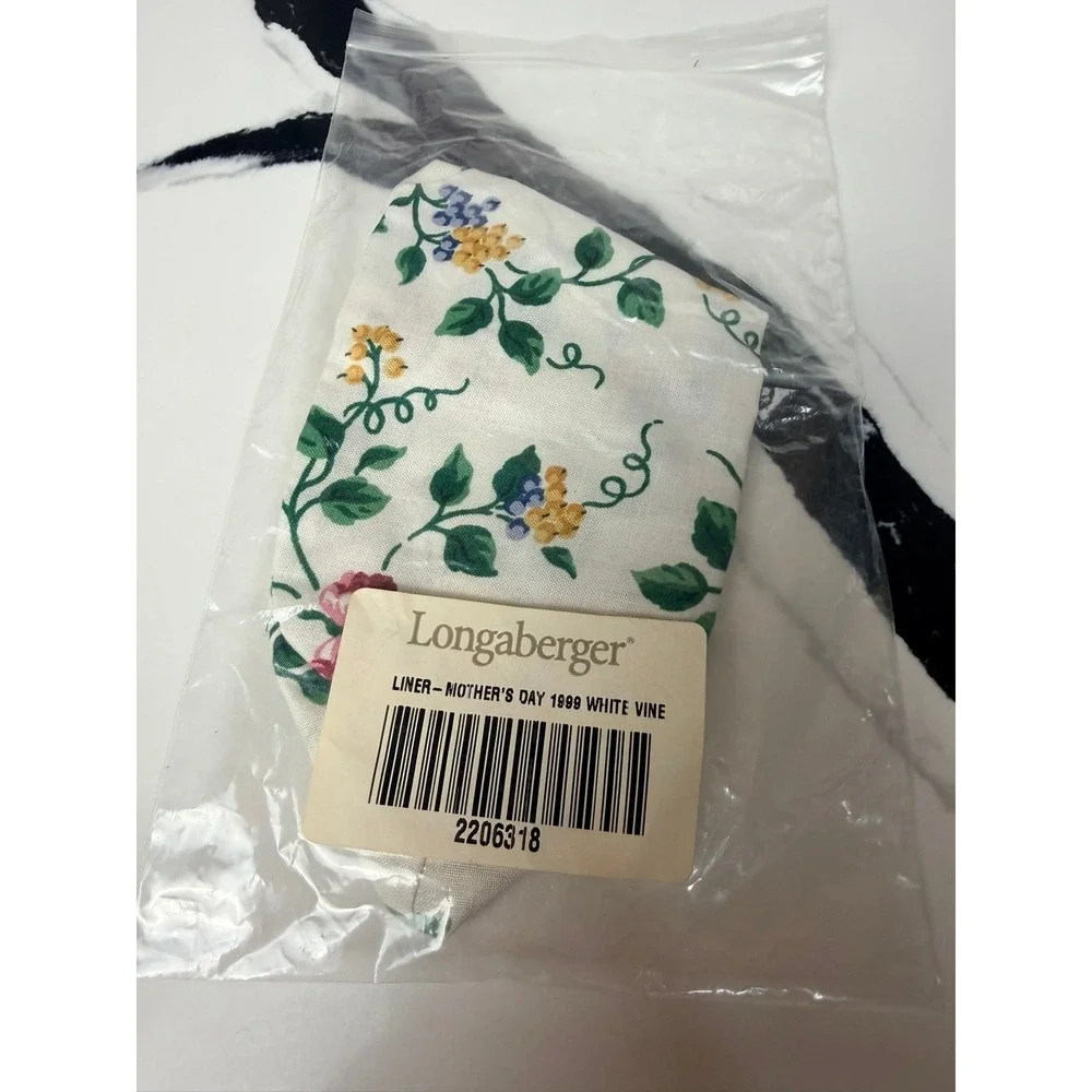Longaberger 1999 Mothers Day White Vine Basket Liner 2206318 Tea for Two Floral